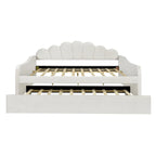 White/Pink Velvet Upholstered Full Size Daybed with Trundle, 2-Person