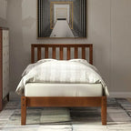 Walnut Twin Platform Bed with Headboard, Wood Slat Support