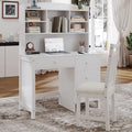 Retro Computer Desk with Chair, 4 Drawers & Shelf, 1-Person – White / Espresso