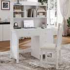 Retro Computer Desk with Chair, 4 Drawers & Shelf, 1-Person – White / Espresso