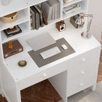 Retro Computer Desk with Chair, 4 Drawers & Shelf, 1-Person – White / Espresso
