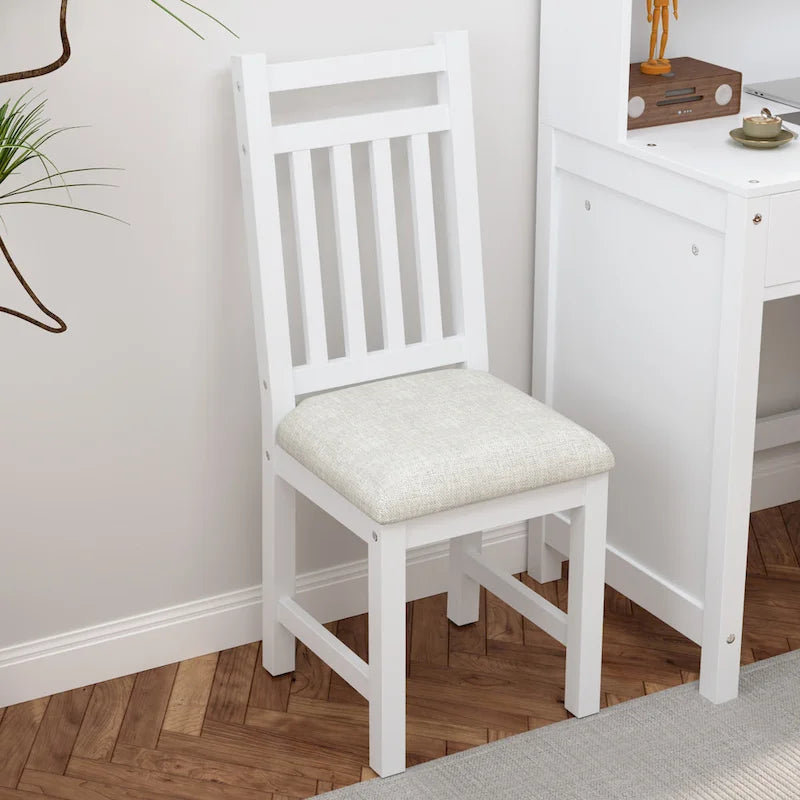 Retro Computer Desk with Chair, 4 Drawers & Shelf, 1-Person – White / Espresso