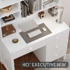 Retro Computer Desk with Chair, 4 Drawers & Shelf, 1-Person – White / Espresso