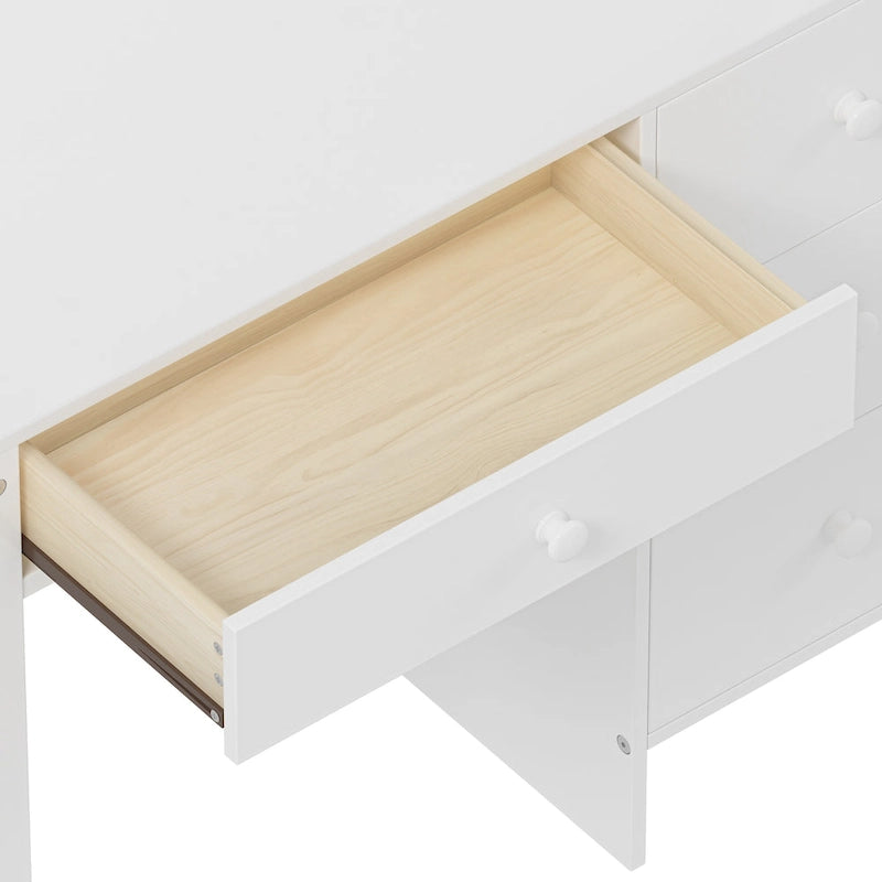 Retro Computer Desk with Chair, 4 Drawers & Shelf, 1-Person – White / Espresso