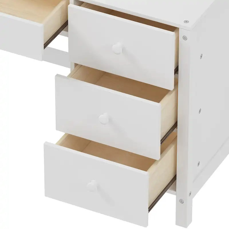 Retro Computer Desk with Chair, 4 Drawers & Shelf, 1-Person – White / Espresso