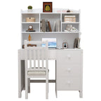 Retro Computer Desk with Chair, 4 Drawers & Shelf, 1-Person – White / Espresso