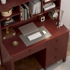 Retro Computer Desk with Chair, 4 Drawers & Shelf, 1-Person – White / Espresso