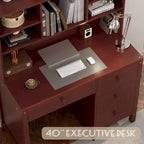 Retro Computer Desk with Chair, 4 Drawers & Shelf, 1-Person – White / Espresso