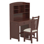 Retro Computer Desk with Chair, 4 Drawers & Shelf, 1-Person – White / Espresso