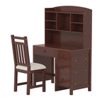Retro Computer Desk with Chair, 4 Drawers & Shelf, 1-Person – White / Espresso