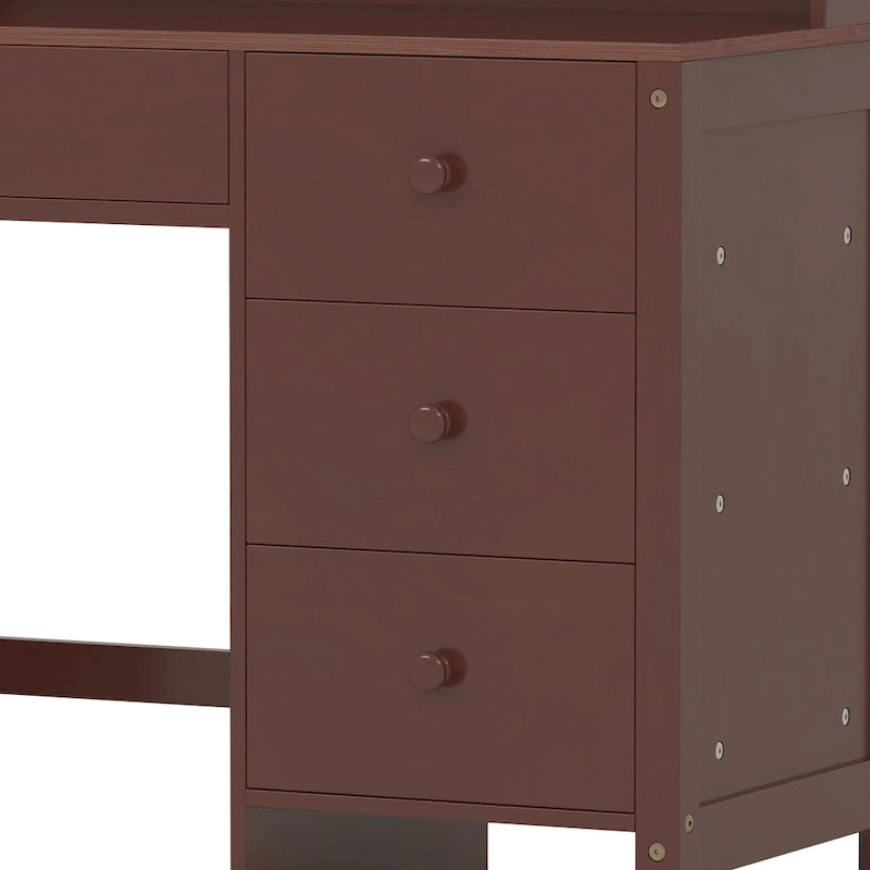Retro Computer Desk with Chair, 4 Drawers & Shelf, 1-Person – White / Espresso