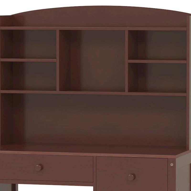 Retro Computer Desk with Chair, 4 Drawers & Shelf, 1-Person – White / Espresso
