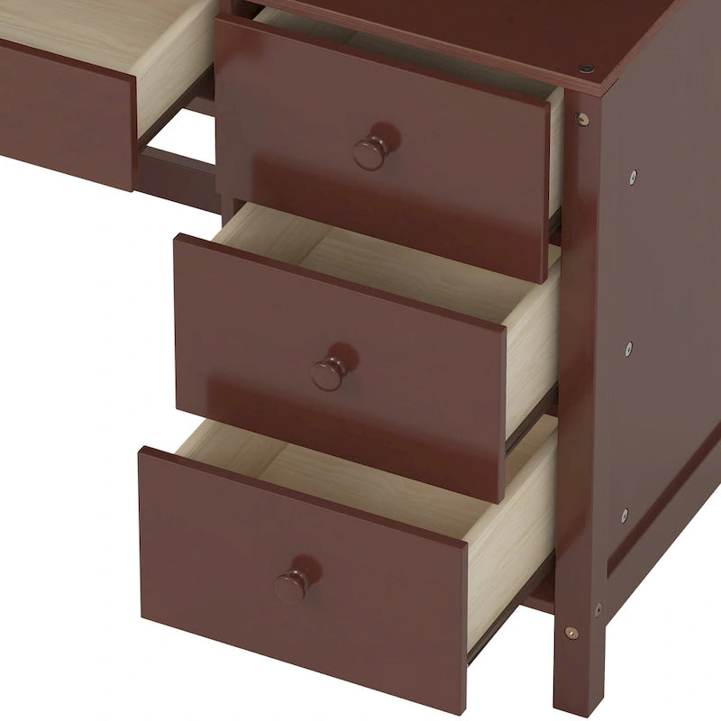 Retro Computer Desk with Chair, 4 Drawers & Shelf, 1-Person – White / Espresso