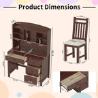 Retro Computer Desk with Chair, 4 Drawers & Shelf, 1-Person – White / Espresso