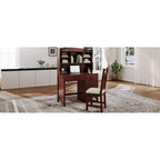Retro Computer Desk with Chair, 4 Drawers & Shelf, 1-Person – White / Espresso
