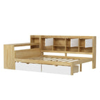 Natural/White L-Shape Daybed with Desk & Storage, Full Size, 1-Person