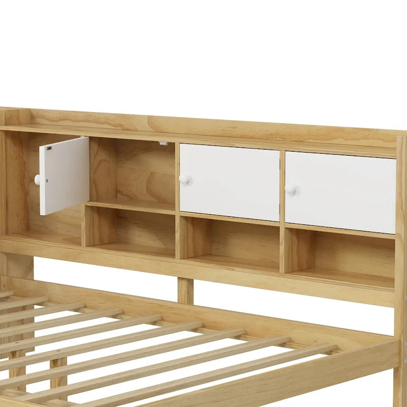 Natural/White L-Shape Daybed with Desk & Storage, Full Size, 1-Person