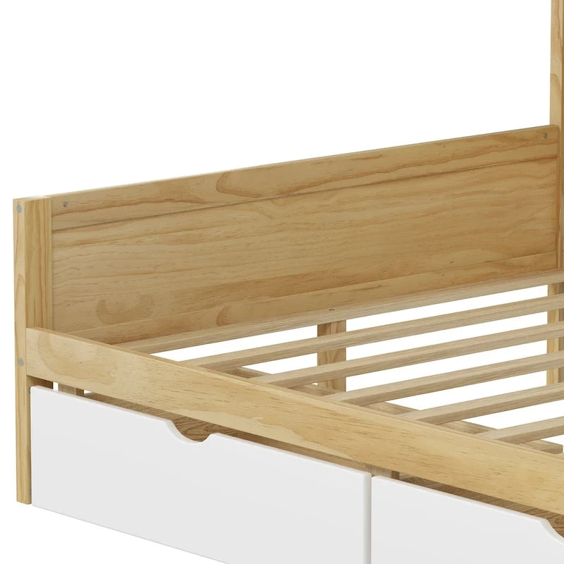 Natural/White L-Shape Daybed with Desk & Storage, Full Size, 1-Person