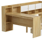 Natural/White L-Shape Daybed with Desk & Storage, Full Size, 1-Person