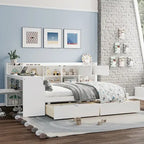 Natural/White L-Shape Daybed with Desk & Storage, Full Size, 1-Person