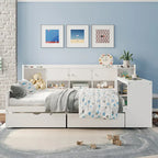 Natural/White L-Shape Daybed with Desk & Storage, Full Size, 1-Person