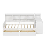 Natural/White L-Shape Daybed with Desk & Storage, Full Size, 1-Person