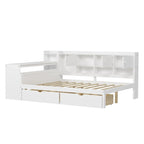 Natural/White L-Shape Daybed with Desk & Storage, Full Size, 1-Person