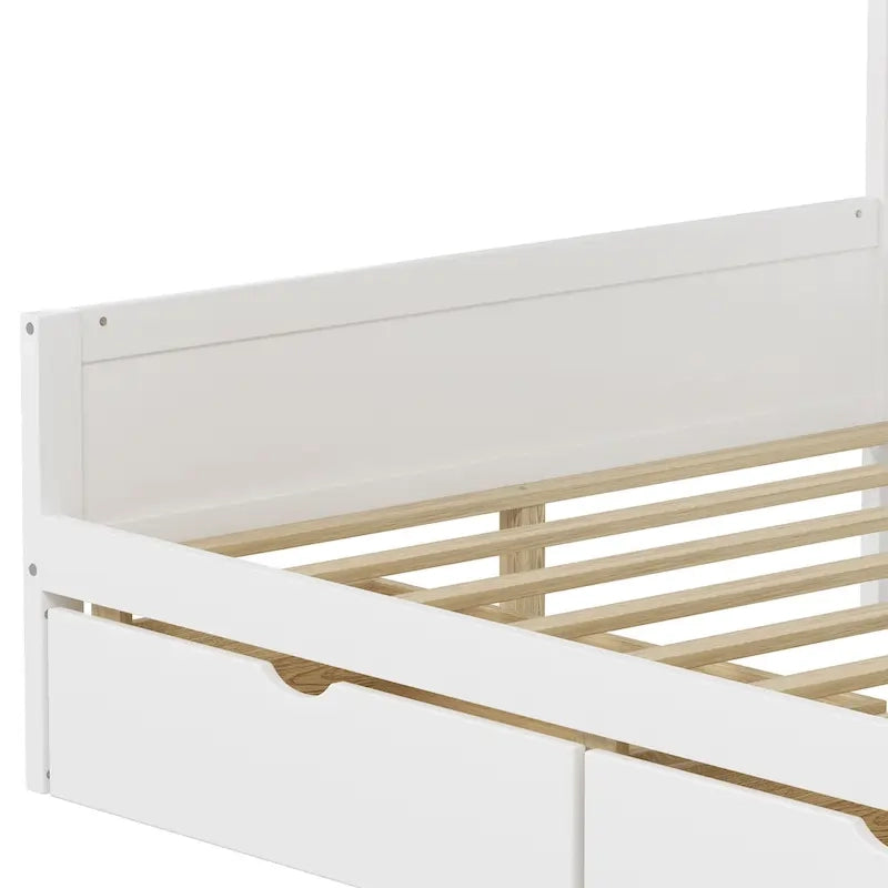 Natural/White L-Shape Daybed with Desk & Storage, Full Size, 1-Person