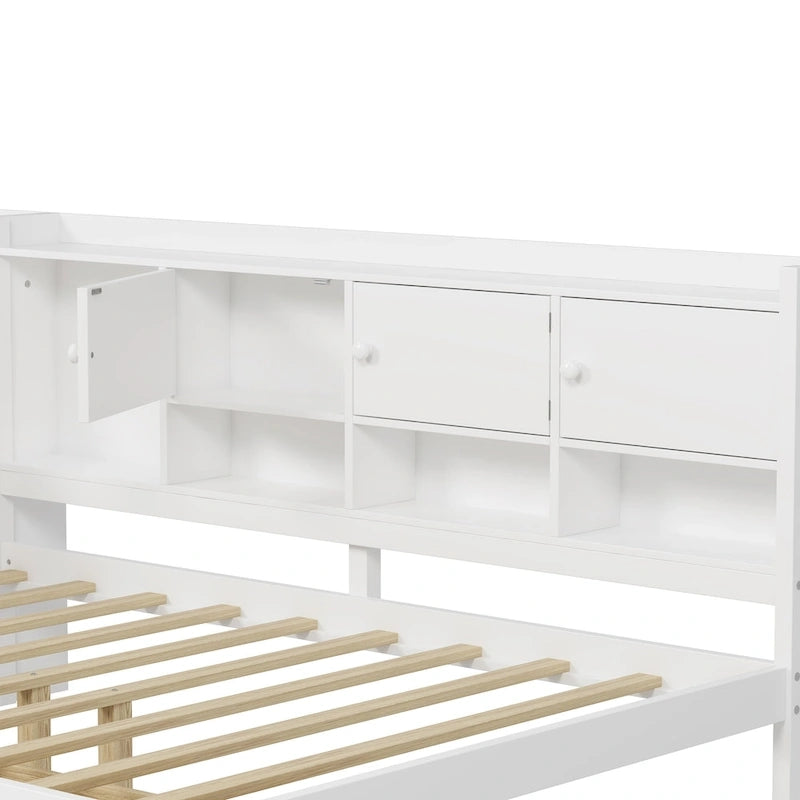 Natural/White L-Shape Daybed with Desk & Storage, Full Size, 1-Person