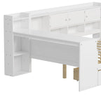 Natural/White L-Shape Daybed with Desk & Storage, Full Size, 1-Person