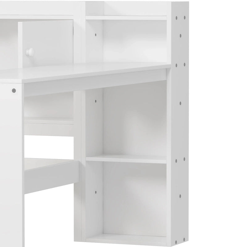 Natural/White L-Shape Daybed with Desk & Storage, Full Size, 1-Person