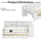 Natural/White L-Shape Daybed with Desk & Storage, Full Size, 1-Person