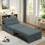 Dark Blue / White / Teal Linen 4-in-1 Convertible Sleeper Sofa, 3-Seater