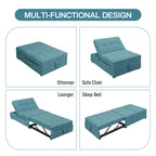 Dark Blue / White / Teal Linen 4-in-1 Convertible Sleeper Sofa, 3-Seater