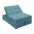 Dark Blue / White / Teal Linen 4-in-1 Convertible Sleeper Sofa, 3-Seater