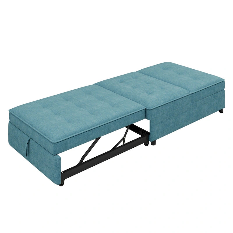 Dark Blue / White / Teal Linen 4-in-1 Convertible Sleeper Sofa, 3-Seater