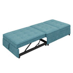 Dark Blue / White / Teal Linen 4-in-1 Convertible Sleeper Sofa, 3-Seater
