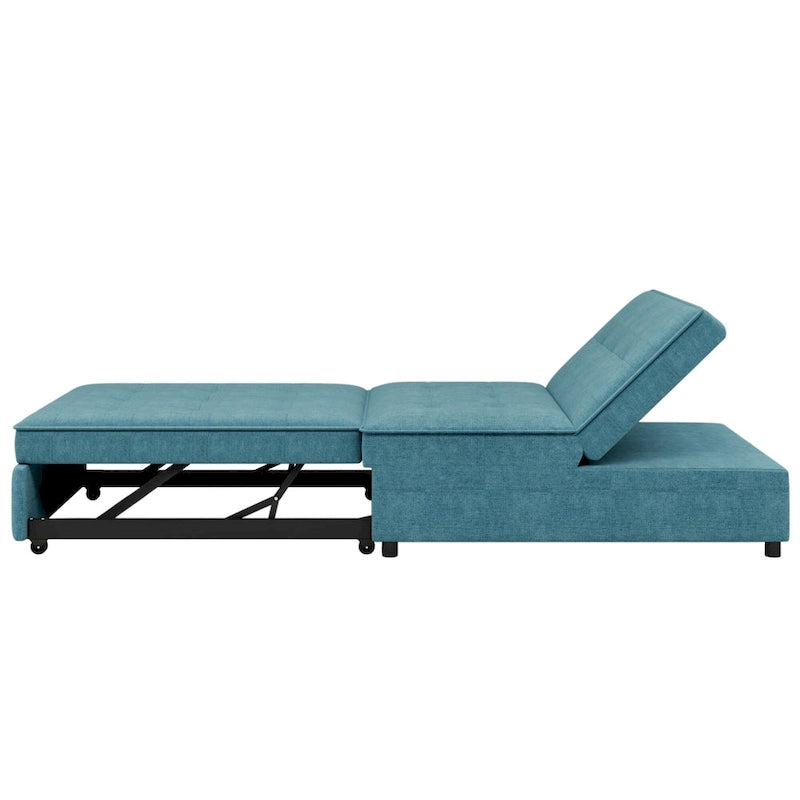 Dark Blue / White / Teal Linen 4-in-1 Convertible Sleeper Sofa, 3-Seater