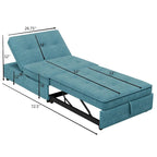 Dark Blue / White / Teal Linen 4-in-1 Convertible Sleeper Sofa, 3-Seater