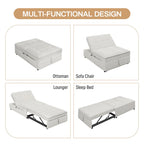 Dark Blue / White / Teal Linen 4-in-1 Convertible Sleeper Sofa, 3-Seater