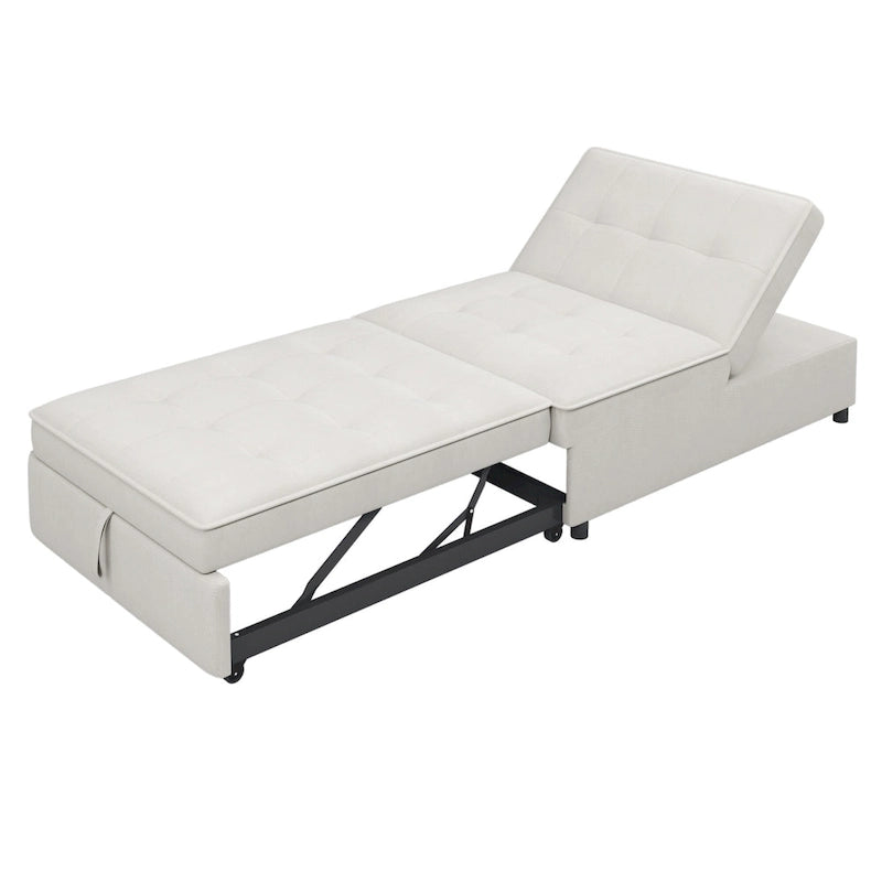 Dark Blue / White / Teal Linen 4-in-1 Convertible Sleeper Sofa, 3-Seater