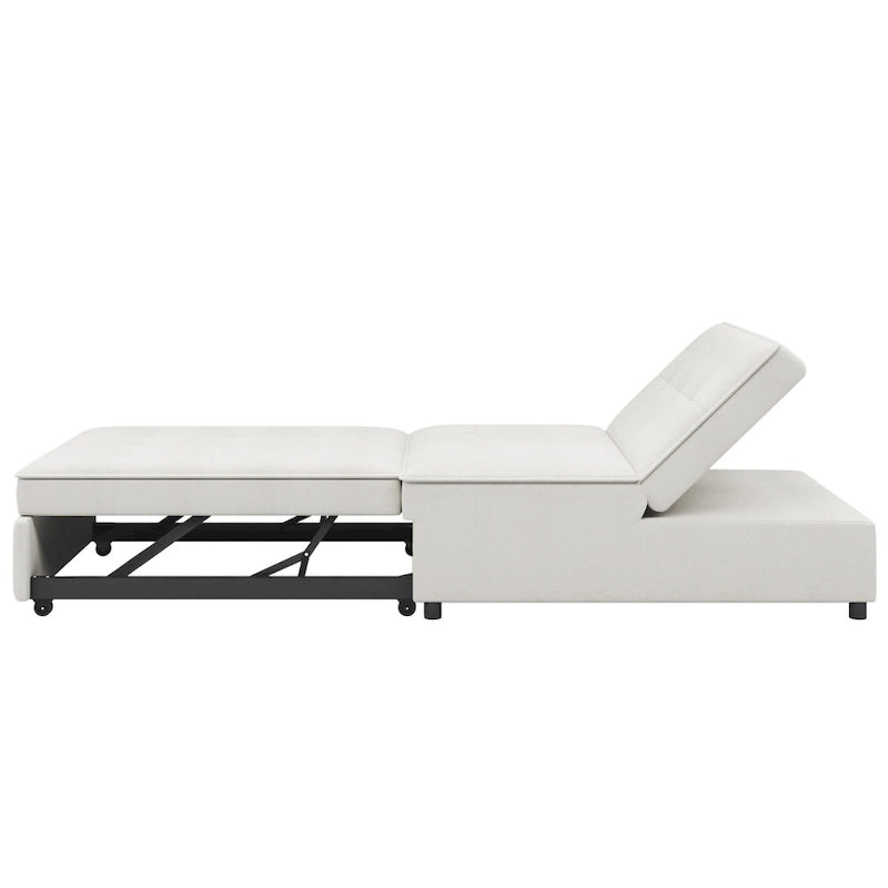 Dark Blue / White / Teal Linen 4-in-1 Convertible Sleeper Sofa, 3-Seater