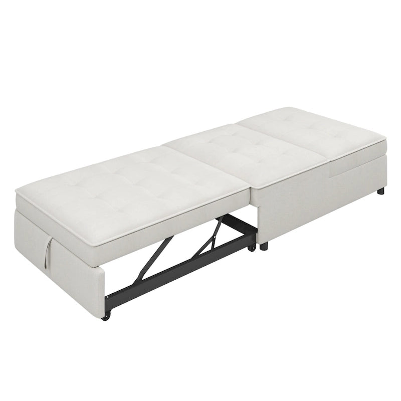 Dark Blue / White / Teal Linen 4-in-1 Convertible Sleeper Sofa, 3-Seater