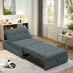 Dark Blue / White / Teal Linen 4-in-1 Convertible Sleeper Sofa, 3-Seater
