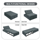 Dark Blue / White / Teal Linen 4-in-1 Convertible Sleeper Sofa, 3-Seater