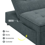 Dark Blue / White / Teal Linen 4-in-1 Convertible Sleeper Sofa, 3-Seater