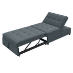 Dark Blue / White / Teal Linen 4-in-1 Convertible Sleeper Sofa, 3-Seater