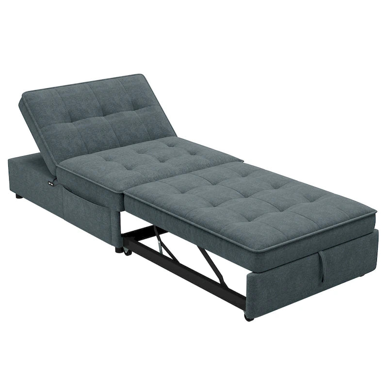Dark Blue / White / Teal Linen 4-in-1 Convertible Sleeper Sofa, 3-Seater