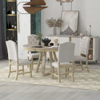 5-Piece Round Extendable Dining Set, Natural/Walnut, Seats 4 – Table + 4 Upholstered Chairs