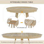 5-Piece Round Extendable Dining Set, Natural/Walnut, Seats 4 – Table + 4 Upholstered Chairs